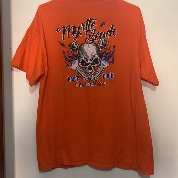 Myrtle Beach Bike Week 2019 T-Shirt Skull Biker Rally Orange Tee Unisex L - Picture 4 of 4